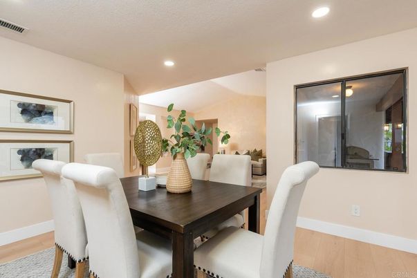 Dining room, Interior, Recessed Lighting, Wood Texture Flooring