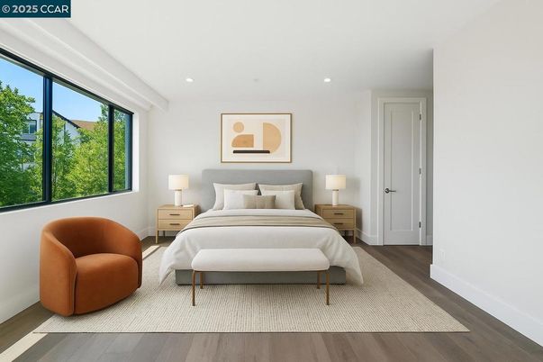 Bedroom, Interior, Recessed Lighting, Wood Texture Flooring