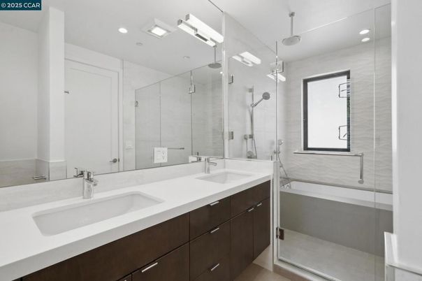 Bathroom, Dual Sink Vanities, Glass Shower, Interior, Recessed Lighting