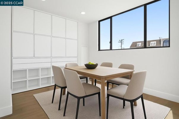Dining room, Interior, Recessed Lighting, Wood Texture Flooring