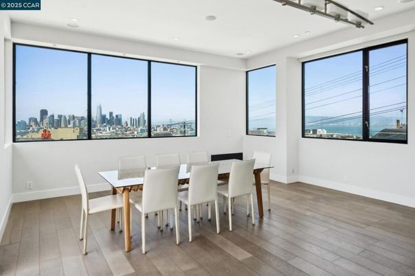 Dining room, Interior, Recessed Lighting, Wood Texture Flooring