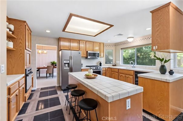 Interior, Kitchen, Pendant Lights, Recessed Lighting, Stainless Steel Appliances, Tile Countertops