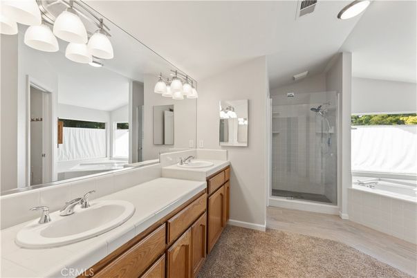 Bathroom, Dual Sink Vanities, Glass Shower, Interior, Tile Countertops