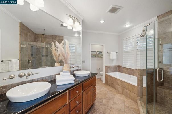 Bathroom, Dual Sink Vanities, Glass Shower, Interior, Recessed Lighting