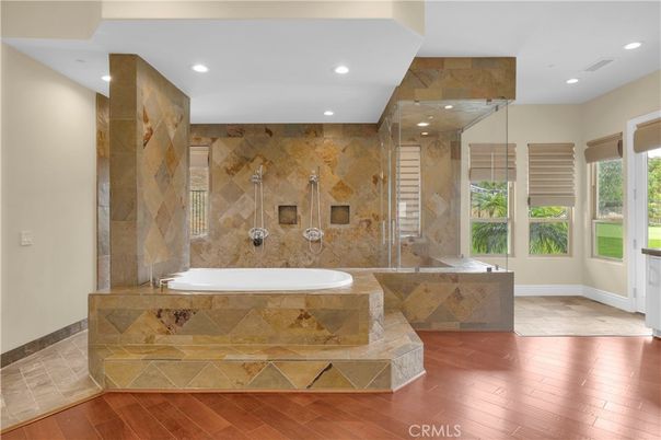 Bathroom, Interior, Recessed Lighting, Wood Texture Flooring