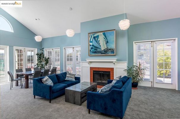 Dining room, Fireplace, Interior, Living room, Pendant Lights