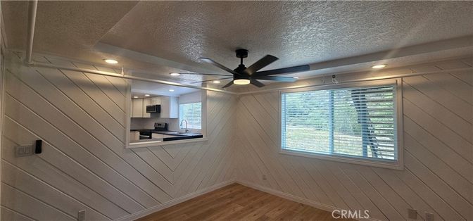 Empty room, Interior, Kitchen, Recessed Lighting, Wood Texture Flooring