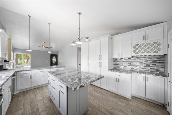 Interior, Kitchen, Pendant Lights, Wood Texture Flooring