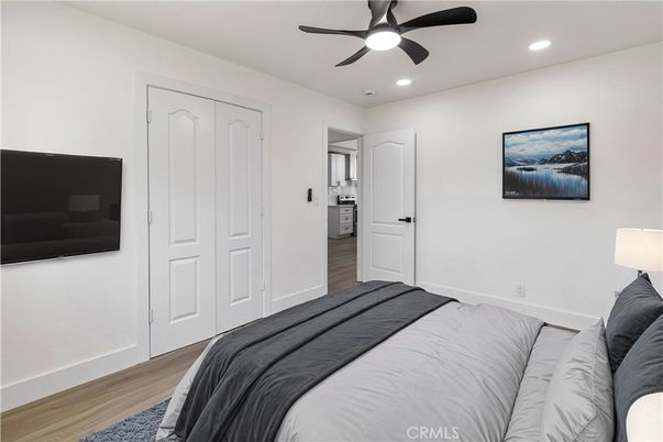 Bedroom, Interior, Recessed Lighting, Wood Texture Flooring
