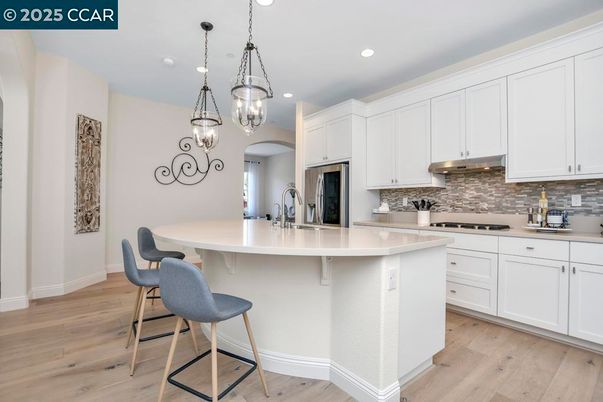 Interior, Kitchen, Pendant Lights, Recessed Lighting, Wood Texture Flooring