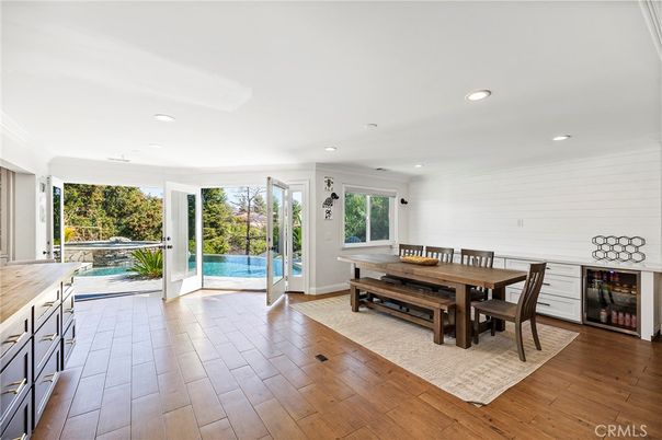 Dining room, Interior, Recessed Lighting, Wood Texture Flooring