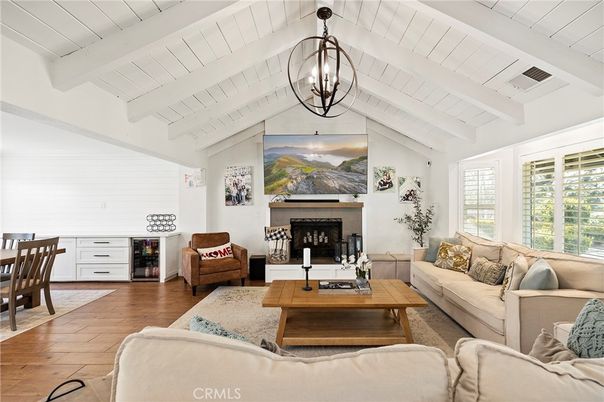 Fireplace, Interior, Living room, Pendant Lights, Wood Texture Flooring