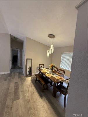 Dining room, Interior, Pendant Lights, Wood Texture Flooring