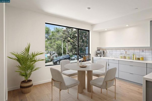 Dining room, Interior, Recessed Lighting, Wood Texture Flooring