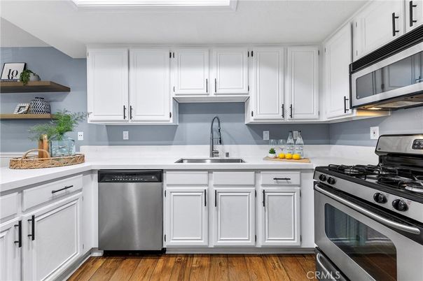 Interior, Kitchen, Stainless Steel Appliances, Wood Texture Flooring