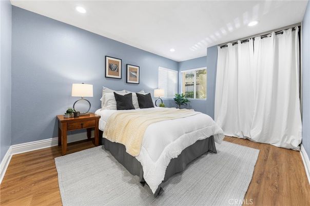 Bedroom, Interior, Recessed Lighting, Wood Texture Flooring