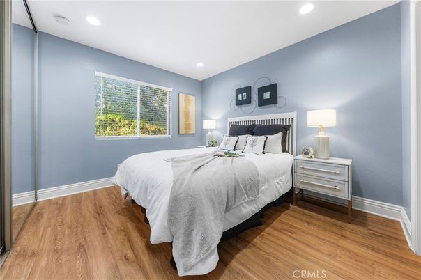 Bedroom, Interior, Recessed Lighting, Wood Texture Flooring