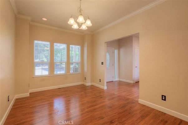 Chandelier, Empty room, Interior, Recessed Lighting, Wood Texture Flooring