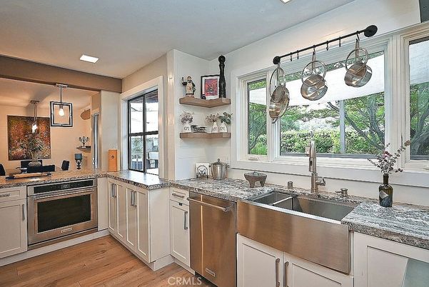 Interior, Kitchen, Pendant Lights, Stainless Steel Appliances, Wood Texture Flooring