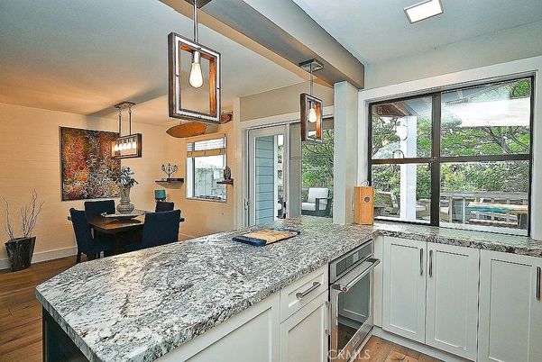Dining room, Interior, Kitchen, Pendant Lights, Wood Texture Flooring