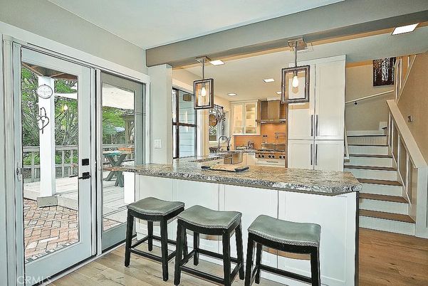 Interior, Kitchen, Pendant Lights, Recessed Lighting, Wood Texture Flooring