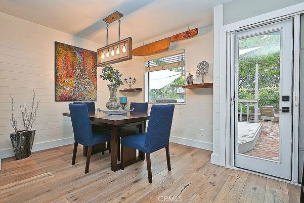Dining room, Interior, Pendant Lights, Wood Texture Flooring