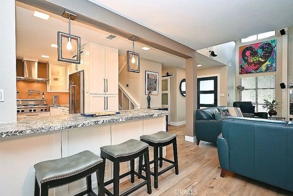 Interior, Kitchen, Living room, Pendant Lights, Recessed Lighting, Stainless Steel Appliances, Wood Texture Flooring