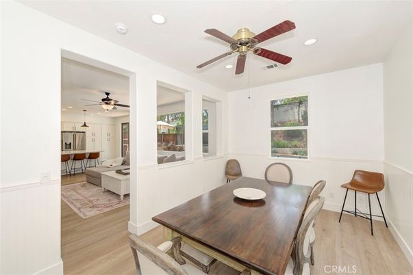Dining room, Interior, Recessed Lighting, Wood Texture Flooring