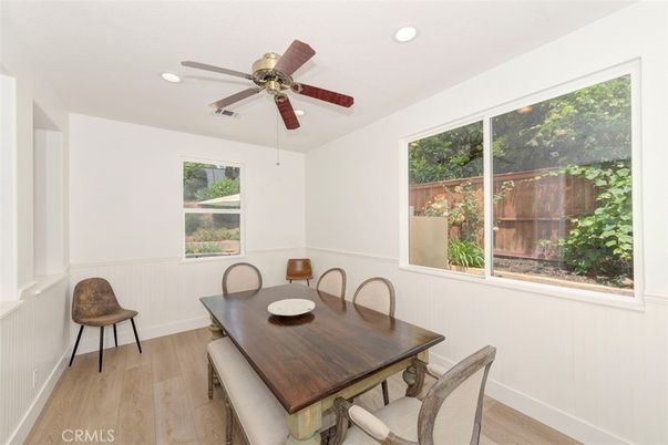 Dining room, Interior, Recessed Lighting, Wood Texture Flooring