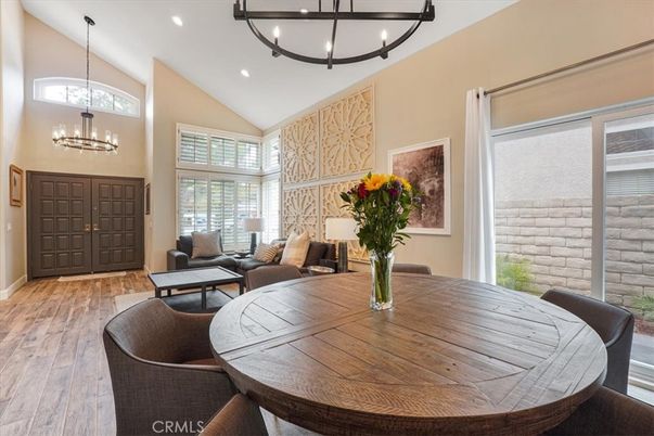 Chandelier, Dining room, Interior, Living room, Pendant Lights, Recessed Lighting, Wood Texture Flooring