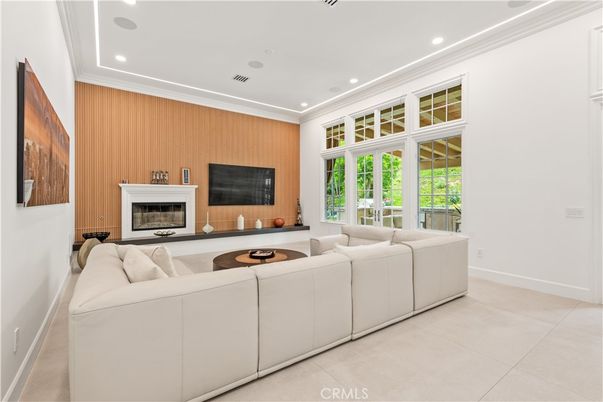Fireplace, Interior, Living room, Recessed Lighting, Wooden Walls