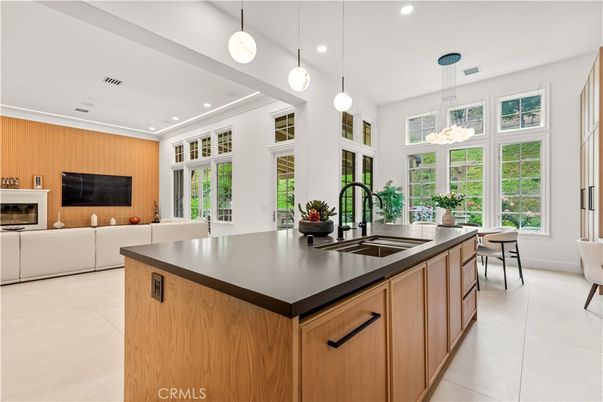 Dining room, Fireplace, Interior, Kitchen, Living room, Pendant Lights, Recessed Lighting