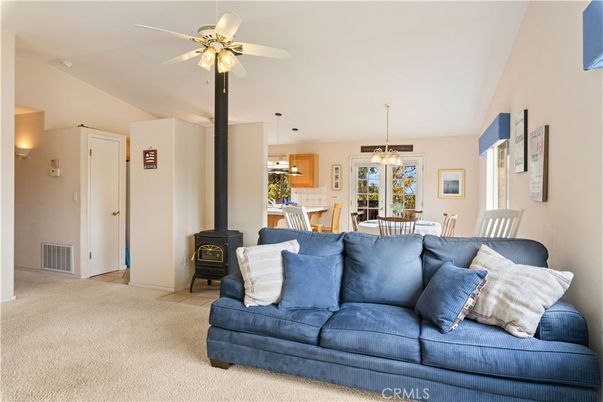 Dining room, Fireplace, Interior, Pendant Lights