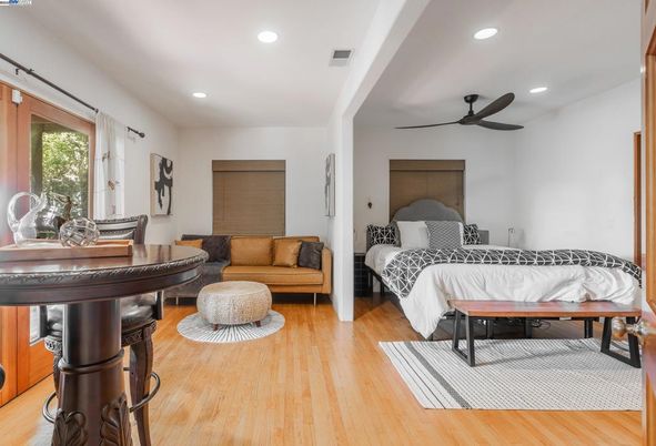 Bedroom, Interior, Recessed Lighting, Wood Texture Flooring