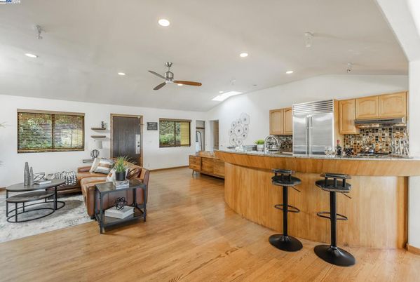 Interior, Kitchen, Living room, Recessed Lighting, Stainless Steel Appliances, Wood Texture Flooring