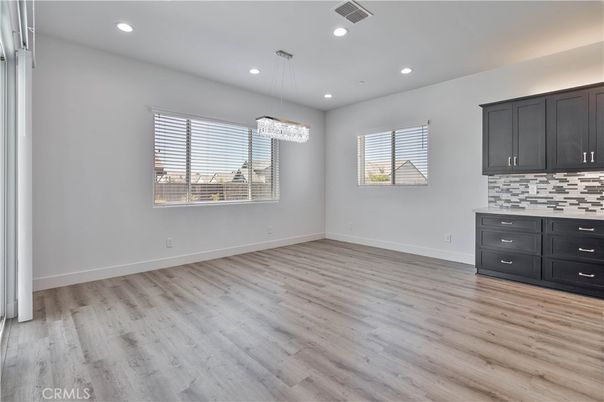 Chandelier, Empty room, Interior, Recessed Lighting, Wood Texture Flooring
