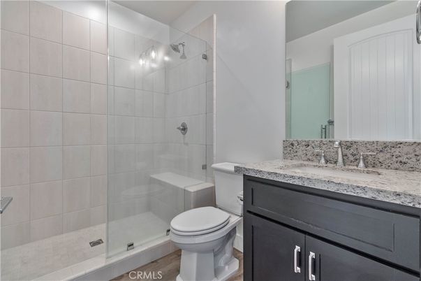 Bathroom, Glass Shower, Interior, Wood Texture Flooring