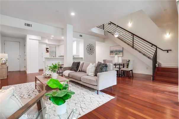 Dining room, Interior, Living room, Pendant Lights, Recessed Lighting, Wood Texture Flooring