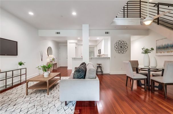 Dining room, Interior, Kitchen, Living room, Recessed Lighting, Wood Texture Flooring
