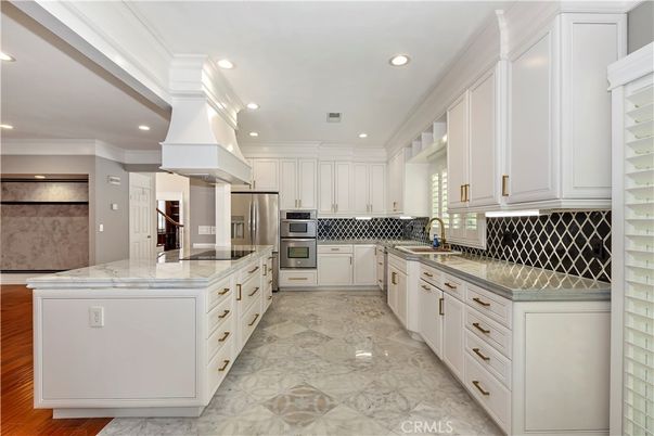 Interior, Kitchen, Marble, Recessed Lighting, Stainless Steel Appliances