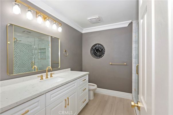 Bathroom, Glass Shower, Interior, Wood Texture Flooring