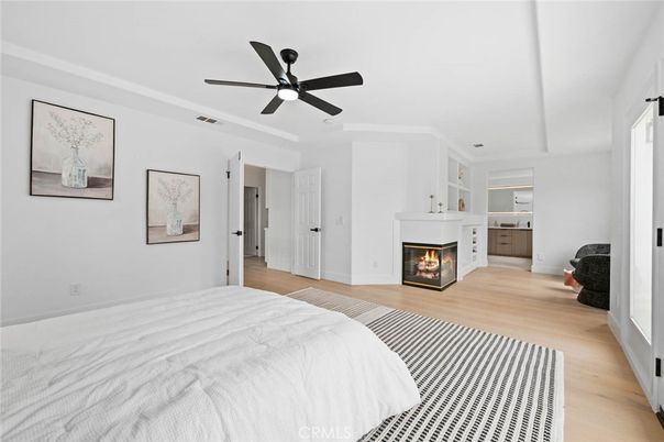 Bedroom, Fireplace, Interior, Wood Texture Flooring