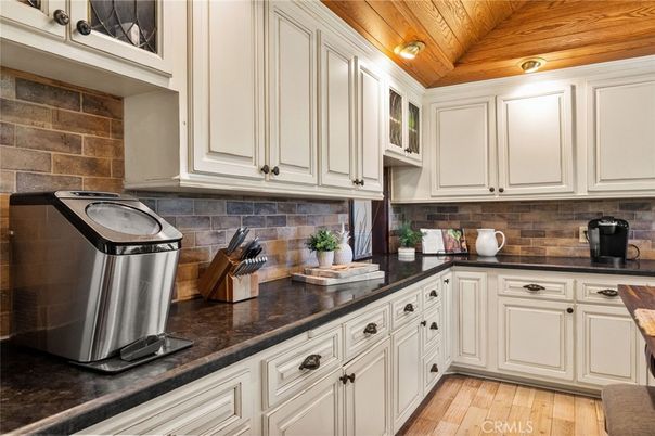 Interior, Kitchen, Recessed Lighting, Stone Walls, Wooden Ceilings, Wood Texture Flooring
