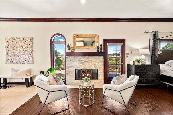 Bedroom, Fireplace, Interior, Wood Texture Flooring
