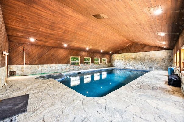 Interior, Pool, Recessed Lighting, Stone Walls, Wooden Ceilings