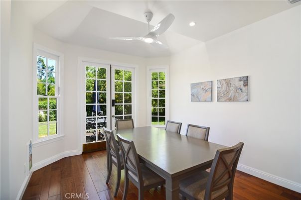Dining room, Interior, Recessed Lighting, Wood Texture Flooring
