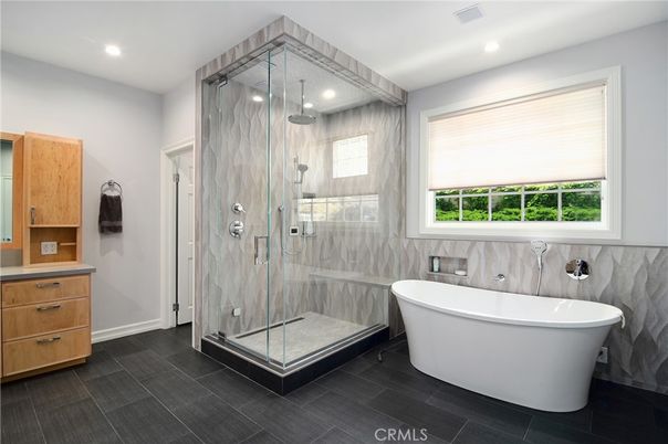 Bathroom, Free Standing Baths, Glass Shower, Interior, Recessed Lighting