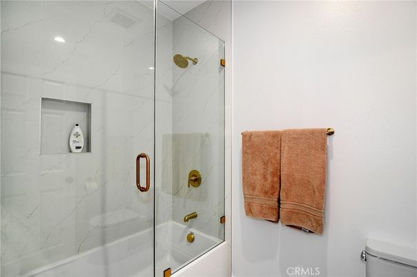 Bathroom, Glass Shower, Interior, Marble Walls, Recessed Lighting
