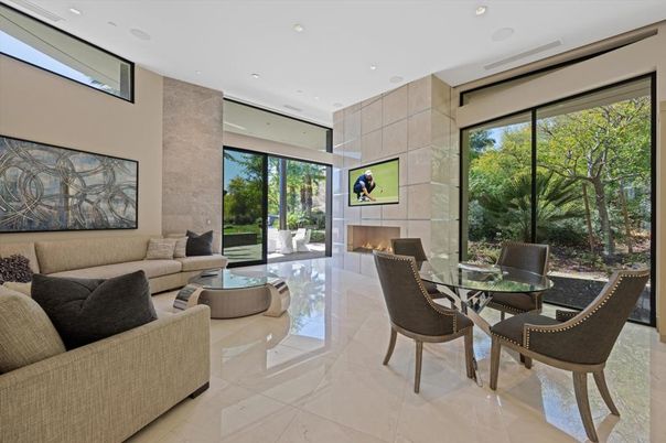 Dining room, Fireplace, Interior, Living room, Recessed Lighting