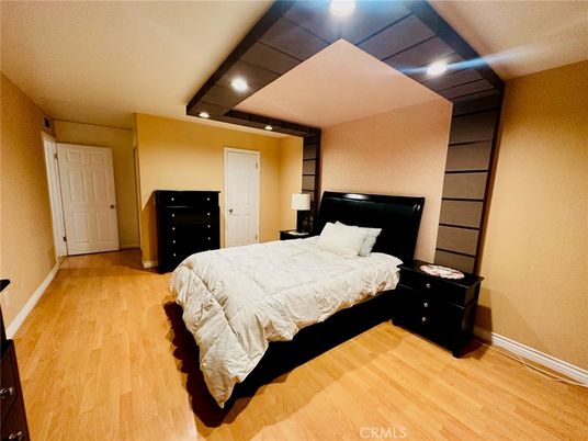 Bedroom, Interior, Recessed Lighting, Wood Texture Flooring